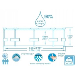 305x76 baseinas su rėmu pompa vaikams komplektas