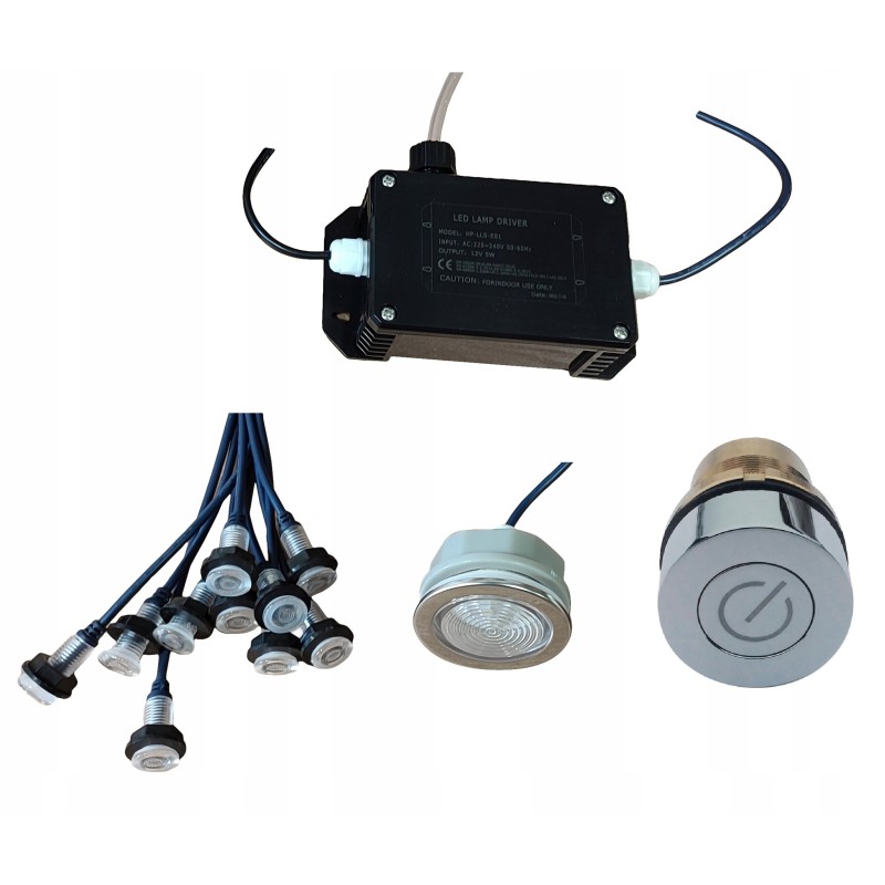 Didelis LED šviestuvas, 10 vnt mažų šviestuvų kubilui, 14 elementų, mega