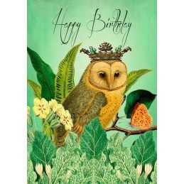 B6 atvirukas su voku gimtadienio pelėda karūnoje