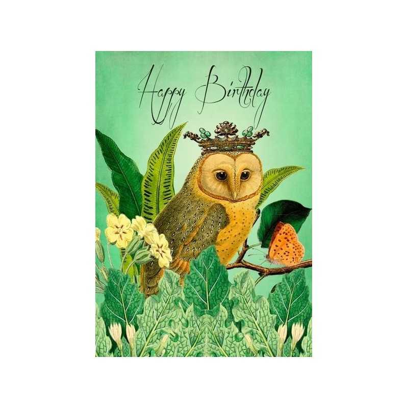 B6 atvirukas su voku gimtadienio pelėda karūnoje