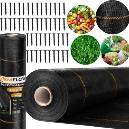 Agrotekstilė juoda stora 90g agrotekstilė piktžolėms 1,6x50m uv3% 50x inkarai