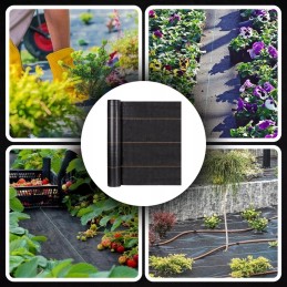 Agrotekstilė juoda stora 90g agrotekstilė piktžolėms 1,6x50m uv3% 50x inkarai