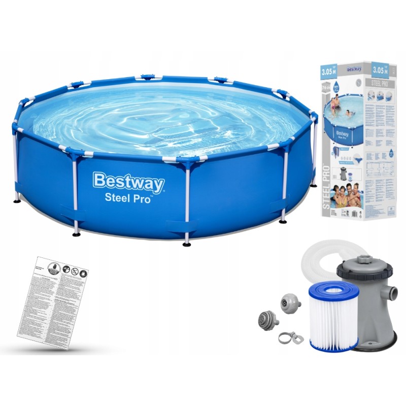 Plieninis sodo baseinas 305x76 su Bestway siurbliu