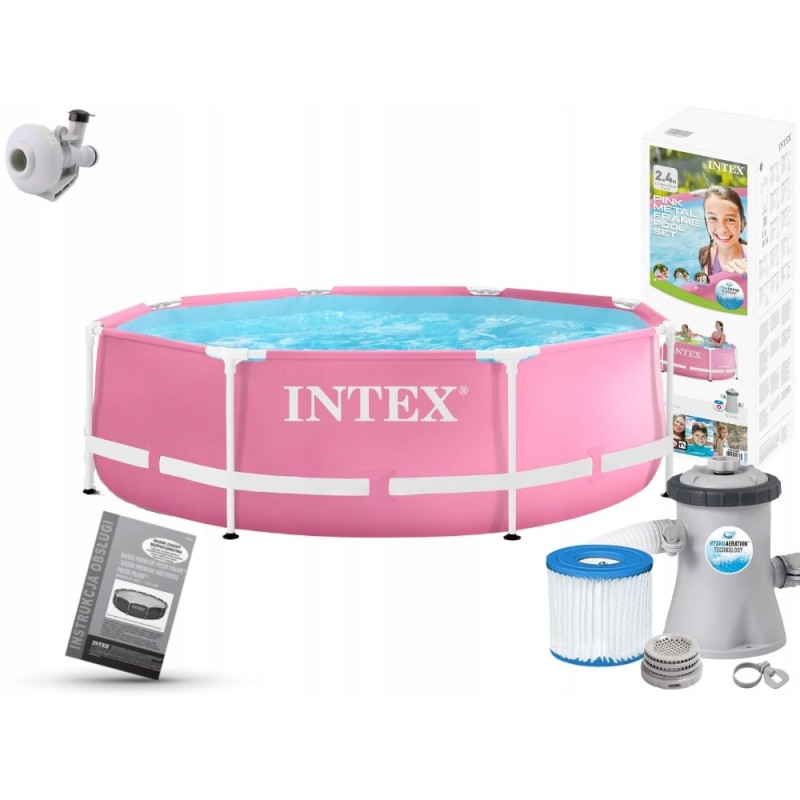 Intex 28292 rėmo baseino rožinis 244x76cm siurblio filtras