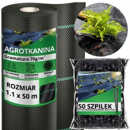 Nuo piktžolių agrotekstilė agrotekstilė 90g juoda 1,6x50m UV 3% kaiščiai
