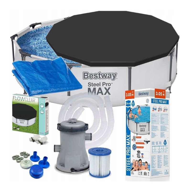 Bestway 56408 sodo baseino rėmas 305x76cm dengiamojo kilimėlio siurblio filtras