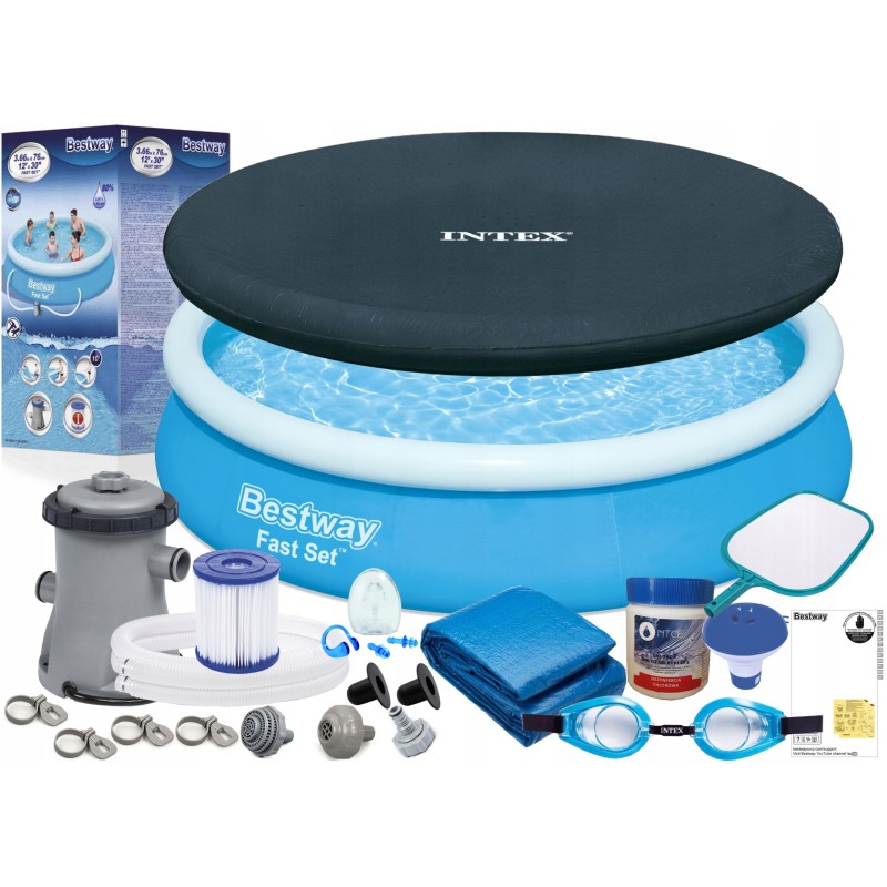 Bestway 57274 baseino išplėtimas apvalus 366x76cm siurblio dangtis tentas chloras
