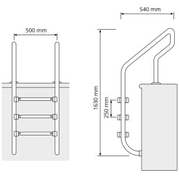 Uniprodo nerūdijančio plieno baseino kopėčios, 3 pakopos, 1600 mm