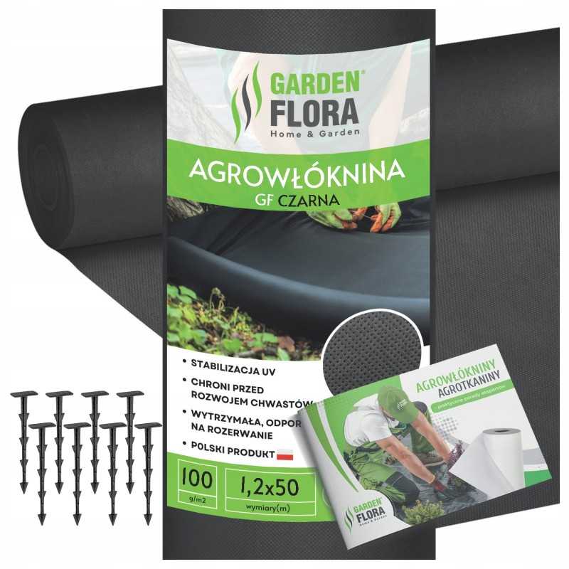 Agrotkanina nuo piktžolių agrotekstilė juoda 100g 1,2x50m uv3% tvirti inkarai