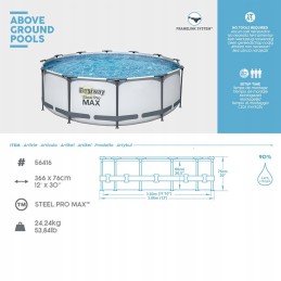 Bestway 56416 rėmo sodo baseinas 366x76