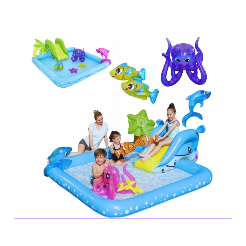 Bestway 53052 akvariumo pripučiamas baseinas yra puikių pramogų užburtame jūros būtybių pasaulyje garantas! su čiuožykla, aštuon