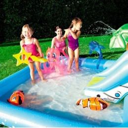 Bestway 53052 akvariumo pripučiamas baseinas yra puikių pramogų užburtame jūros būtybių pasaulyje garantas! su čiuožykla, aštuon