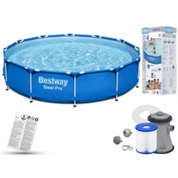 Plieninis sodo baseinas 366x76 su bestway 56681 siurbliu