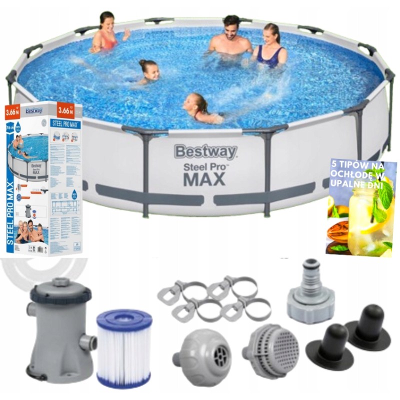 Bestway 366 x 76 šeimos rėmo baseino rinkinys, patvarus, filtro siurblys
