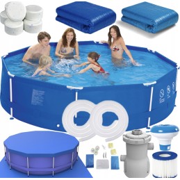 Didelis sodo baseinas, plieninis filtro siurblys, 19 in 1, 366x366 cm