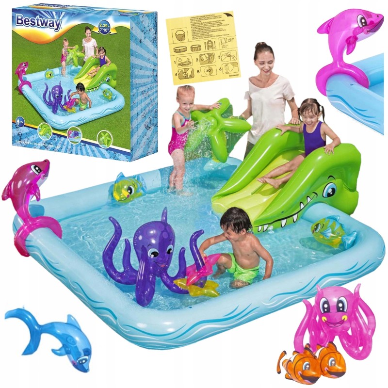 Pripučiama vandens žaidimų aikštelė vaikams, baseinas, čiuožykla, irklavimo baseinas, bestway