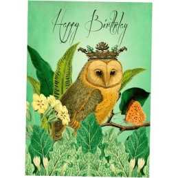 B6 atvirukas su voku gimtadienio pelėda karūnoje