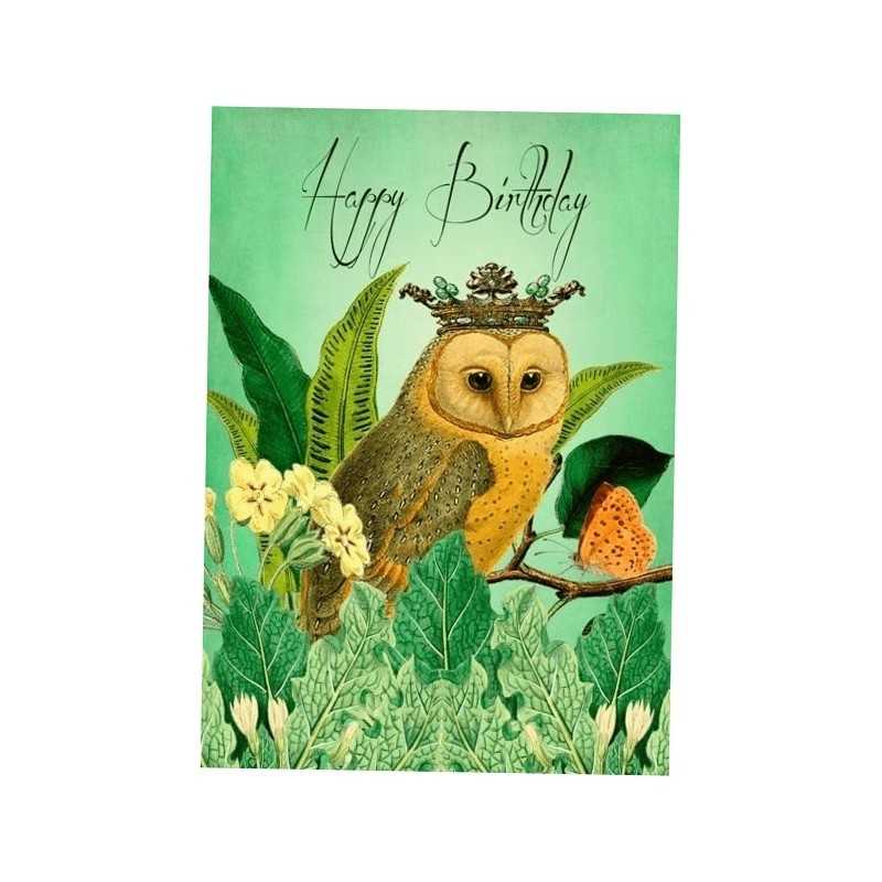 B6 atvirukas su voku gimtadienio pelėda karūnoje