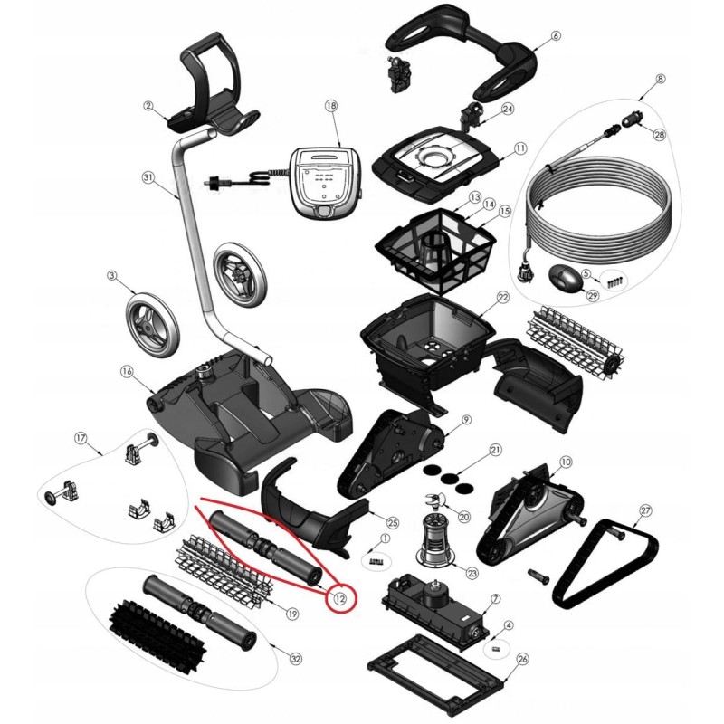 Zodiac cyclon x rc4400 dulkių siurblio šepečio volelis