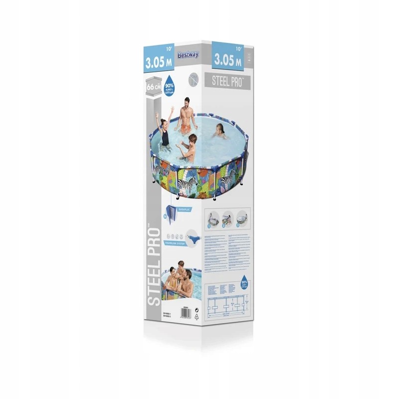 Plieninis profesionalus baseinas vaikams bestway gyvūnų pasaulis 305x66cm 10ft