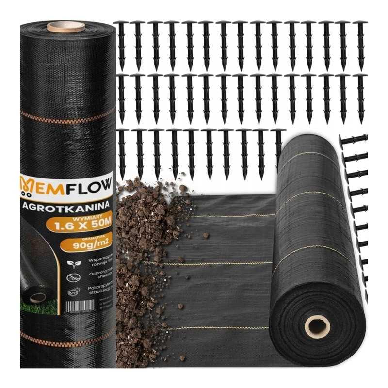 Agrotkanina agrotekstilė 1,6x50m nuo piktžolių juoda 90g UV 3% + 50x inkarai