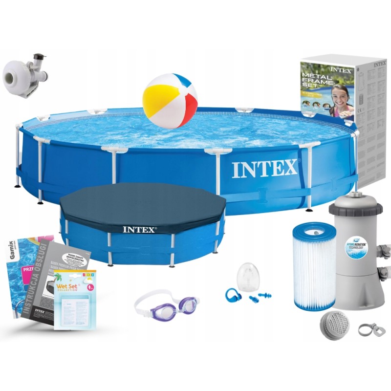 Intex plieno karkaso sodo baseinas, 366 cm, siurblio gaubtas