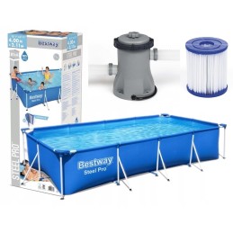 Stačiakampio formos sodo baseino 400x211cm komplektas su bestway filtro siurbliu