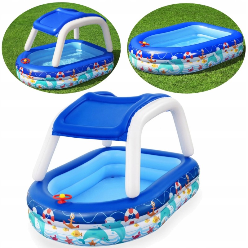 Bestway pripučiamas baseinas 213x155x132 su stogu, vairu, jūrų kapitonas