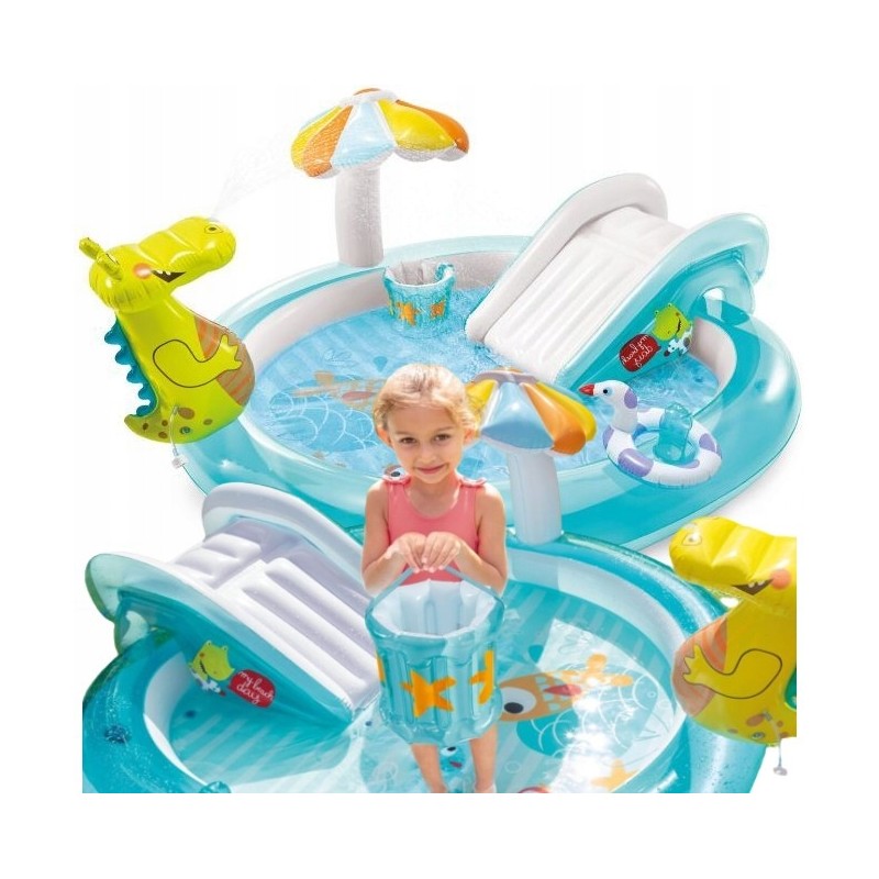 Sodo baseinas su čiuožykla vaikams, krokodilas, 207x170, vandens žaidimų aikštelė