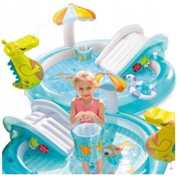 Sodo baseinas su čiuožykla vaikams, krokodilas, 207x170, vandens žaidimų aikštelė