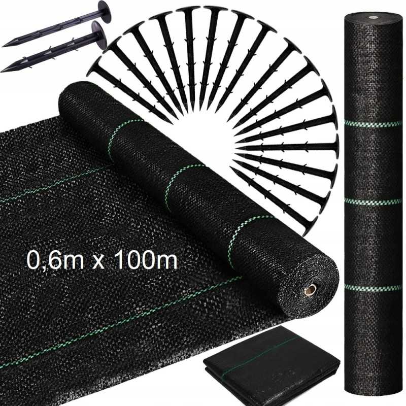 Stipri agrotekstilė / agrotekstilė piktžolėms 90g/m2, kilimėlis nuo piktžolių 0,6x100 + smeigtukai 50 vnt.