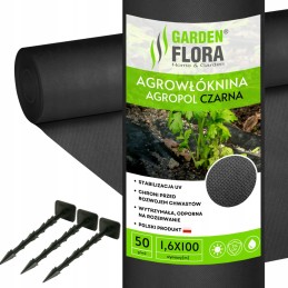Agropol uv p-50 mulčiavimas agrotekstilė 1,6x100m juoda + inkarai 12,5cm 100 vnt