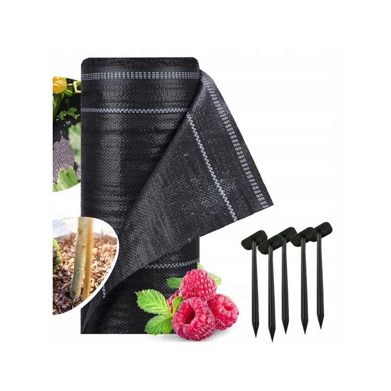 Stora nuo piktžolių agrotekstilė 70g agrotekstilė 1,1x100m + 100x kaiščiai