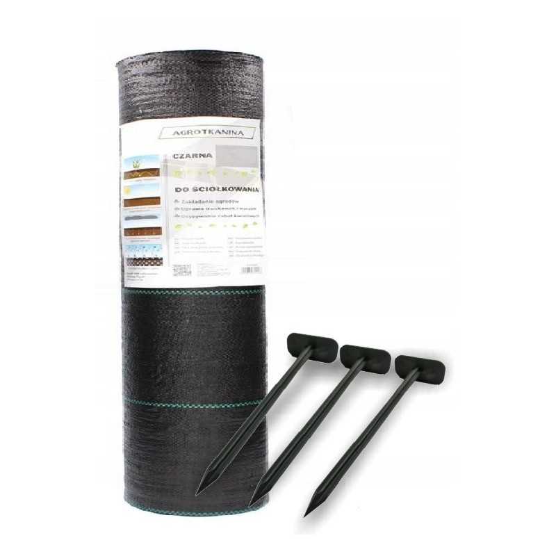 Agrotekstilė nuo piktžolių 1,1 x 100 m agrotekstilė 100 g tvirtas kilimėlis + smeigtukai 12,5 cm 100 vnt.
