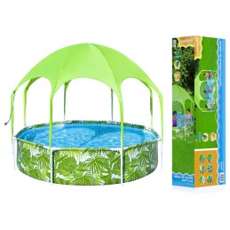 Karkasinis baseinas su stogeliu, dušas vaikams, žalieji tropikai, 244 x 51 cm