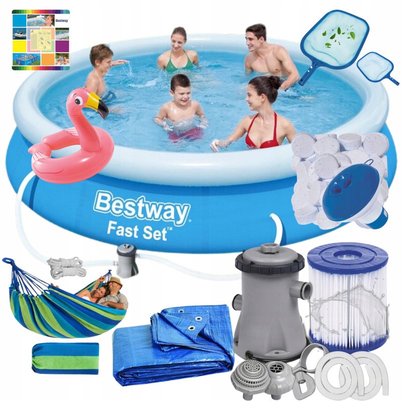 Bestway išsiplėtimo baseinas 366x76cm, 13 viename filtro siurblys