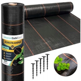 Agrotfabric 90g 1,6x50m juodas kilimėlis su 3% UV stabilizavimu. kovos su piktžolėmis agrotekstilės kaiščiai