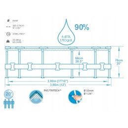 Sodo baseinas, rėmas, 366 x 76 cm, žvėrių rinkinys