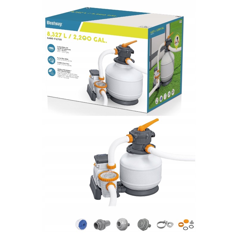 58499 smėlio filtro siurblys baseinams 8327l h bestway žarnų jungtys