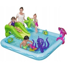 Vaikų baseinas su čiuožykla vaikams, didelė 239x206cm vandens žaidimų aikštelė