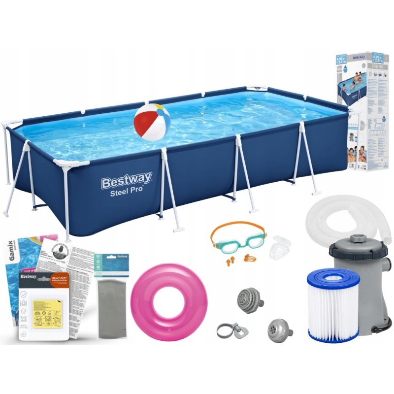 Plieninis sodo baseinas 400x211x81 bestway 56424 rinkinys 12in1 modelis 2024