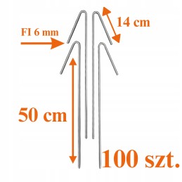 Plieniniai kaiščių inkarai palapinei geotinkleliui 50cm. 100 vnt. ekologiškas