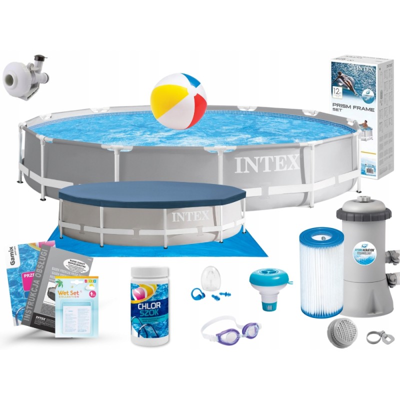 Intex rėmo sodo baseinas 366x76 su siurbliu 26712 15in1 vandens zona