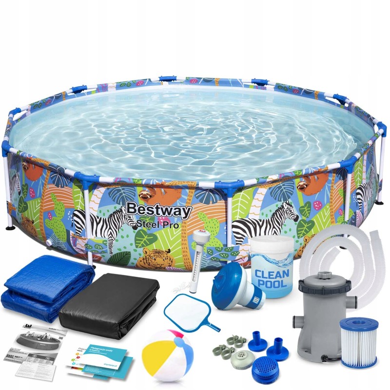 Sodo baseino rėmas su pompa 305 x 66 cm rinkinys 17in1 bestway džiunglės