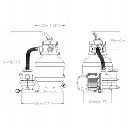 Smėlio baseino filtras su pirminiu filtru, juodas