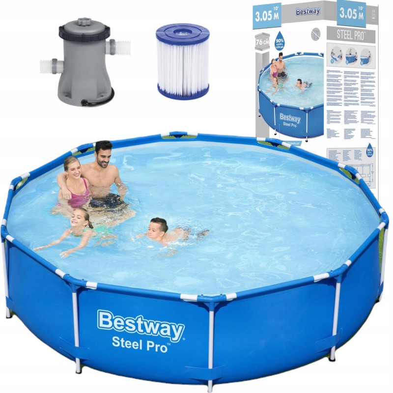 Bestway rėmo baseinas su flirtavimo pompa, apvalus, 305 x 76 cm 56679