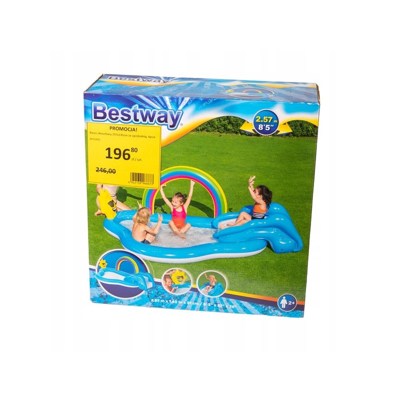 Bestway pripučiamas baseinas 257x145, vaivorykštės čiuožykla