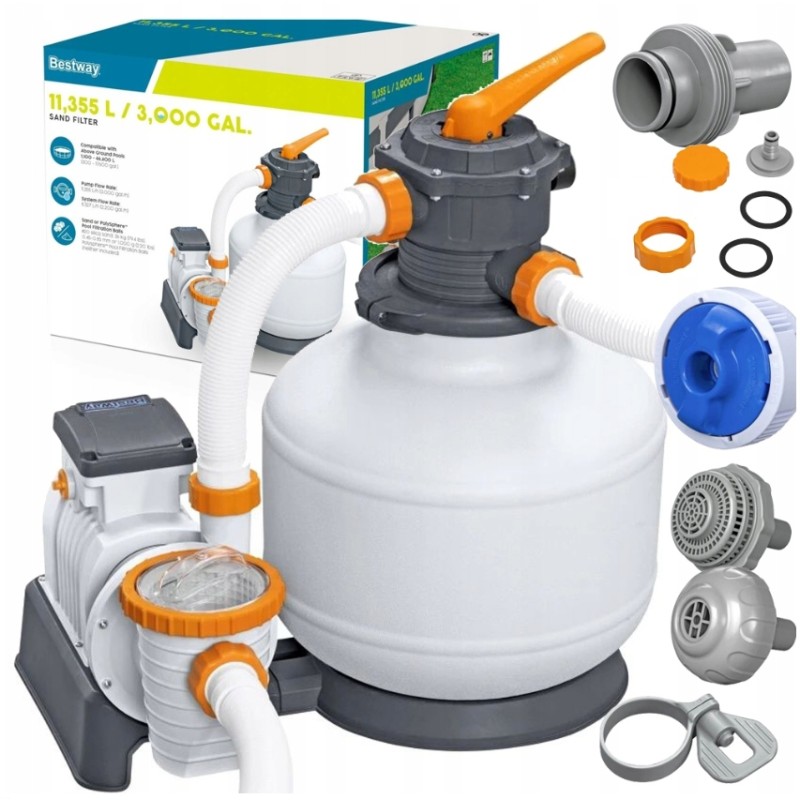 Smilšu filtra sūknis peldbaseiniem 11355l h bestway 58486 šļūteņu savienotāji