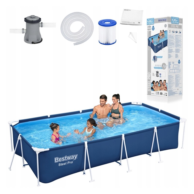 Didelis stačiakampio rėmo baseino bestway rinkinys 400 x 211 cm 8in1 56424