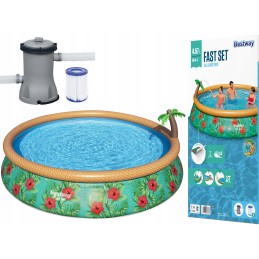 Bestway išsiplėtimo baseinas su siurbliu ir filtru 457 84 cm 15 pėdų fontanas